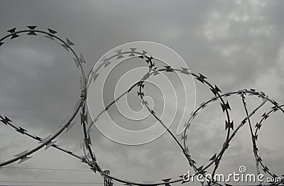 Razor wire spiral fence Stock Photo