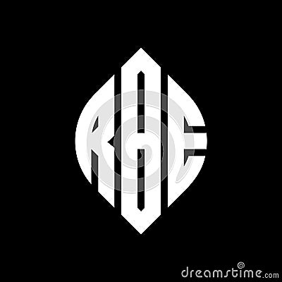 RBE circle letter logo design with circle and ellipse shape. RBE ellipse letters with typographic style. The three initials form a Vector Illustration