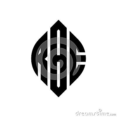 RBE circle letter logo design with circle and ellipse shape. RBE ellipse letters with typographic style. The three initials form a Vector Illustration