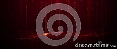 Illustration vector abstract wave, flow line, motion pattern and particle dot on dark red background Stock Photo