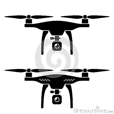 Rc drone quadcopter with camera black symbol Vector Illustration