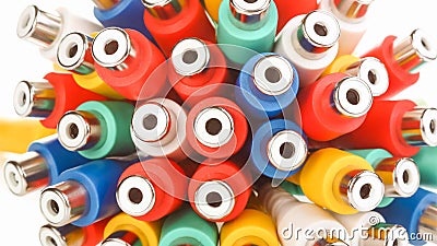 RCA Input audio and video signals connection with color jack on white background Stock Photo