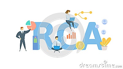 RCA, Root Cause Analysis. Concept with keywords, people and icons. Flat vector illustration. Isolated on white. Vector Illustration