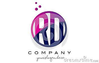 RD R D Circle Letter Logo Design with Purple Dots Bubbles Vector Illustration