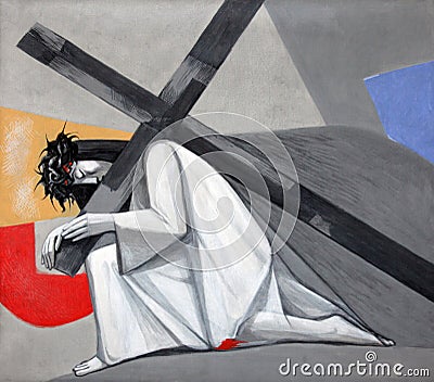 3rd Stations of the Cross, Jesus falls the first time Editorial Stock Photo