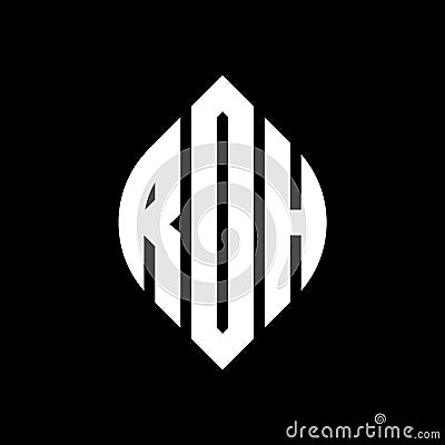 RDH circle letter logo design with circle and ellipse shape. RDH ellipse letters with typographic style. The three initials form a Vector Illustration