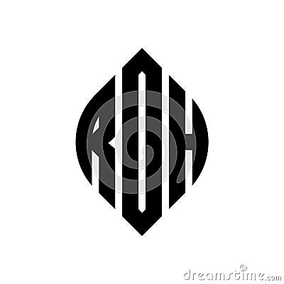 RDH circle letter logo design with circle and ellipse shape. RDH ellipse letters with typographic style. The three initials form a Vector Illustration