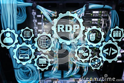 RDP Remote Desktop Protocol. Terminal Services. Server background. Stock Photo