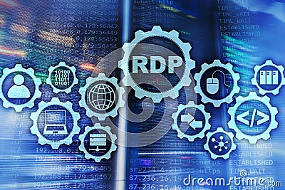 RDP Remote Desktop Protocol. Terminal Services. Server background Stock Photo