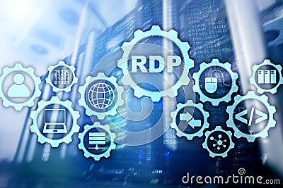 RDP Remote Desktop Protocol. Terminal Services. Server background. Stock Photo