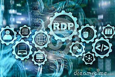 RDP Remote Desktop Protocol. Terminal Services. Server background. Stock Photo