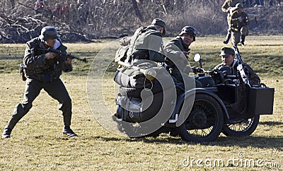 Re-enactment of the battle of the World War II. Editorial Stock Photo