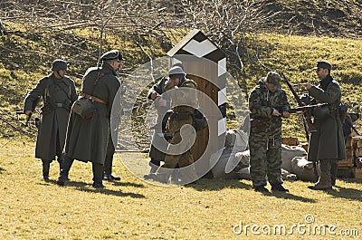 Re-enactment of the battle of the World War II. Editorial Stock Photo