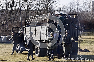 Re-enactment of the battle of the World War II. Editorial Stock Photo