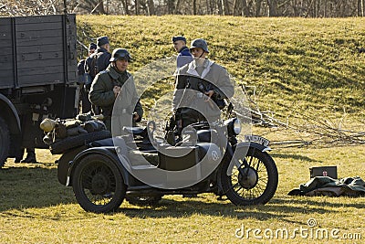 Re-enactment of the battle of the World War II. Editorial Stock Photo