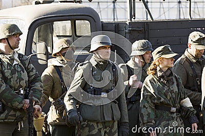 Re-enactment of the battle of the World War II. Editorial Stock Photo