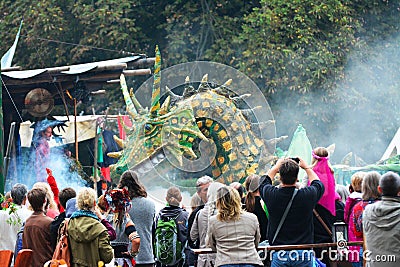 Re-enactment legend of medieval battle against the fire - breathing dragon Editorial Stock Photo