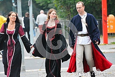 Re-enactment legend of medieval battle against the fire - breathing dragon Editorial Stock Photo