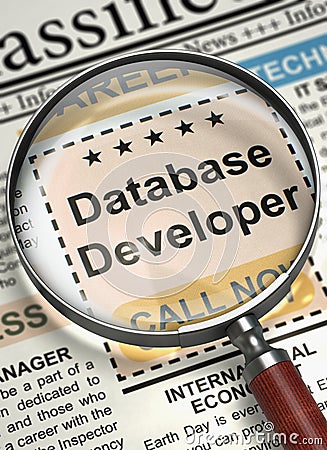 We`re Hiring Database Developer. 3D. Stock Photo