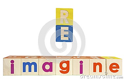 RE IMAGINE Concept Text Blocks Stock Photo