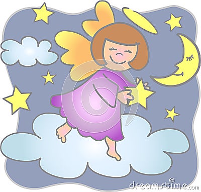 Reach for Stars Angel Vector Illustration