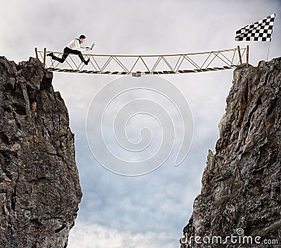 Reach the success with difficult. Achievement business goal and Difficult career concept Stock Photo