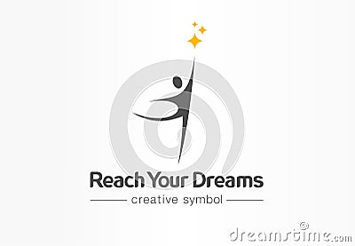 Reach your dreams creative symbol concept. Success, goal, graduate abstract business logo idea. Happy kid, man Vector Illustration