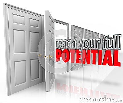 Reach Your Full Potential 3d Words Open Door Opportunity Stock Photo