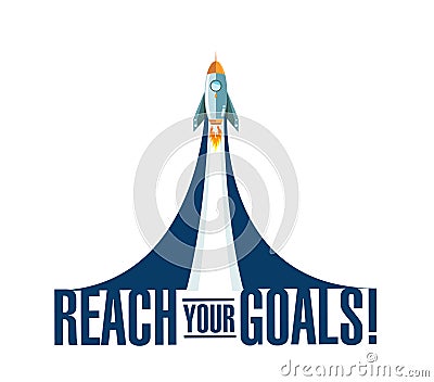 reach your goals rocket smoke message Cartoon Illustration