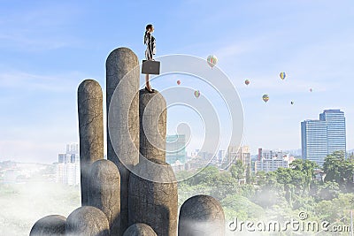 She reached the top of sucess . Mixed media . Mixed media Stock Photo