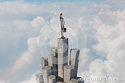 She reached the top of sucess . Mixed media . Mixed media Stock Photo