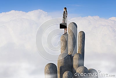 She reached the top of sucess . Mixed media Stock Photo