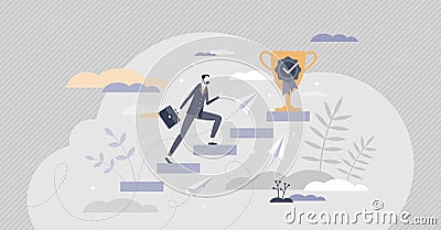 Reaching goal as business career steps climbing to target tiny person concept Vector Illustration