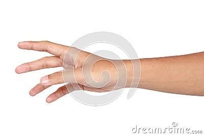 Reaching hand gesture, isolated in white background Stock Photo