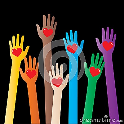 Reaching helping human hands love diversity respect Vector Illustration