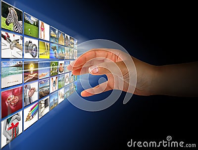 Reaching images on the screen Stock Photo