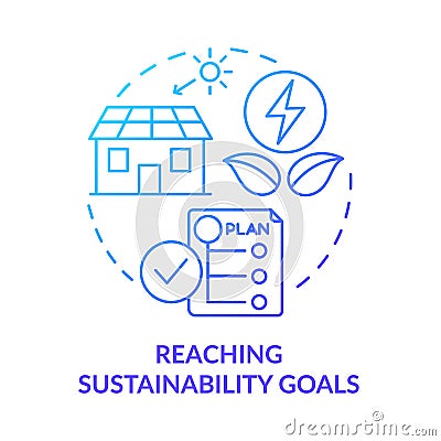 Reaching sustainability goals blue gradient concept icon Vector Illustration