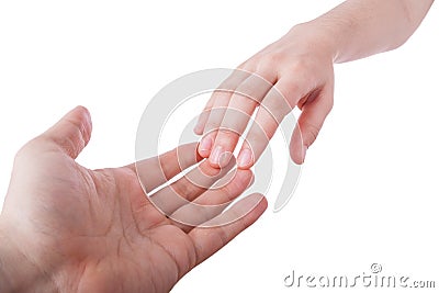 Reaching and touching hands. Stock Photo