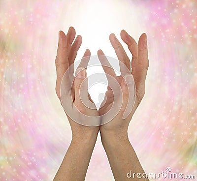 Reaching up Sensing Quantum Healing Energy Stock Photo