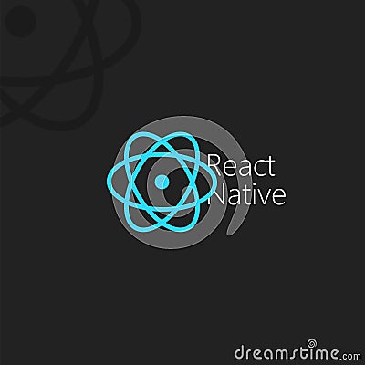 React Native, dark poster with blue vector icon on black background Vector Illustration