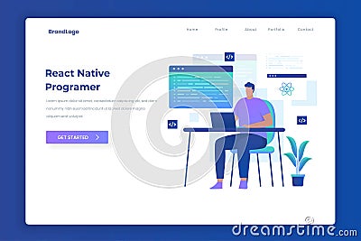 React native programmer illustration landing page concept Vector Illustration