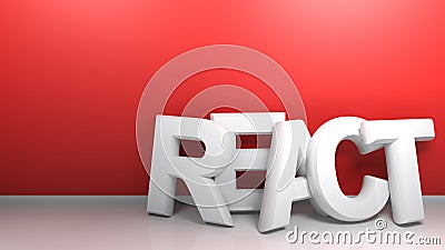 REACT white write at red wall - 3D rendering illustration Cartoon Illustration