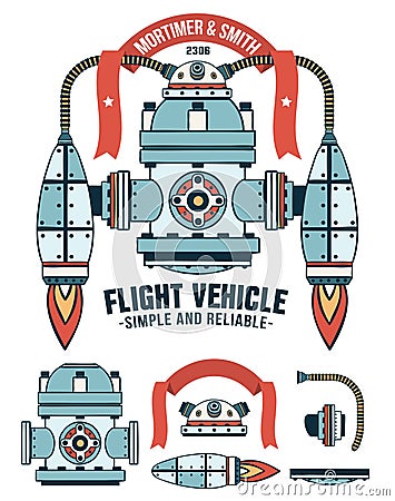 Reactive fantastic flying machine Vector Illustration