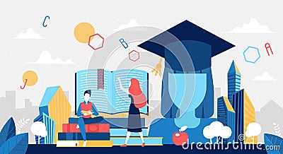Read books, education concept with student characters Vector Illustration