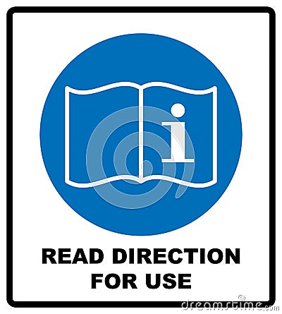 Read direction for use icon. Refer to instruction manual booklet mandatory sign, General mandatory action sign Cartoon Illustration