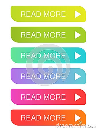 Read more buttons with arrow - colorful labels on the white background. Usable for a link, continue, read more or next. Vector Illustration
