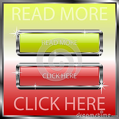Read more and click here buttons on a color reflective surface Vector Illustration