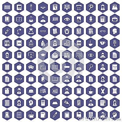 100 reader icons hexagon purple Vector Illustration