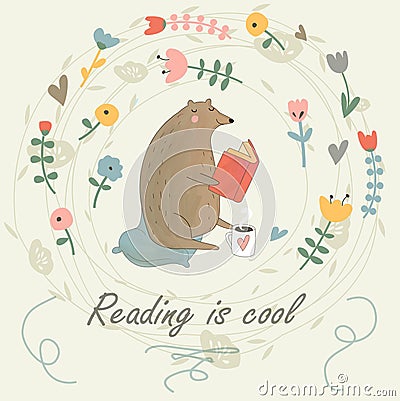 Reading bear Vector Illustration