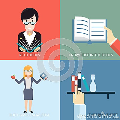 Reading Books Signs and Symbols Icons Hands Vector Illustration
